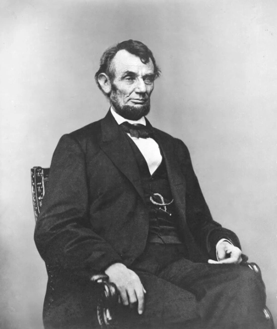 Abraham Lincoln seated in the chair he had sat in during his tenure in the House of Representatives. Taken by Brady on February 9, 1864, Robert Todd Lincoln called it "The best likeness of my Father".